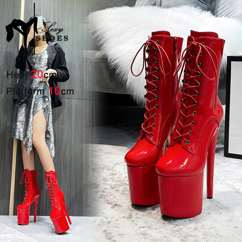 Pole Dancing Platform Ankle Boots 20CM Thin High Heels Nightclub Sexy Fetish Ladies Shoes Red Black White Women Dancing Shoes