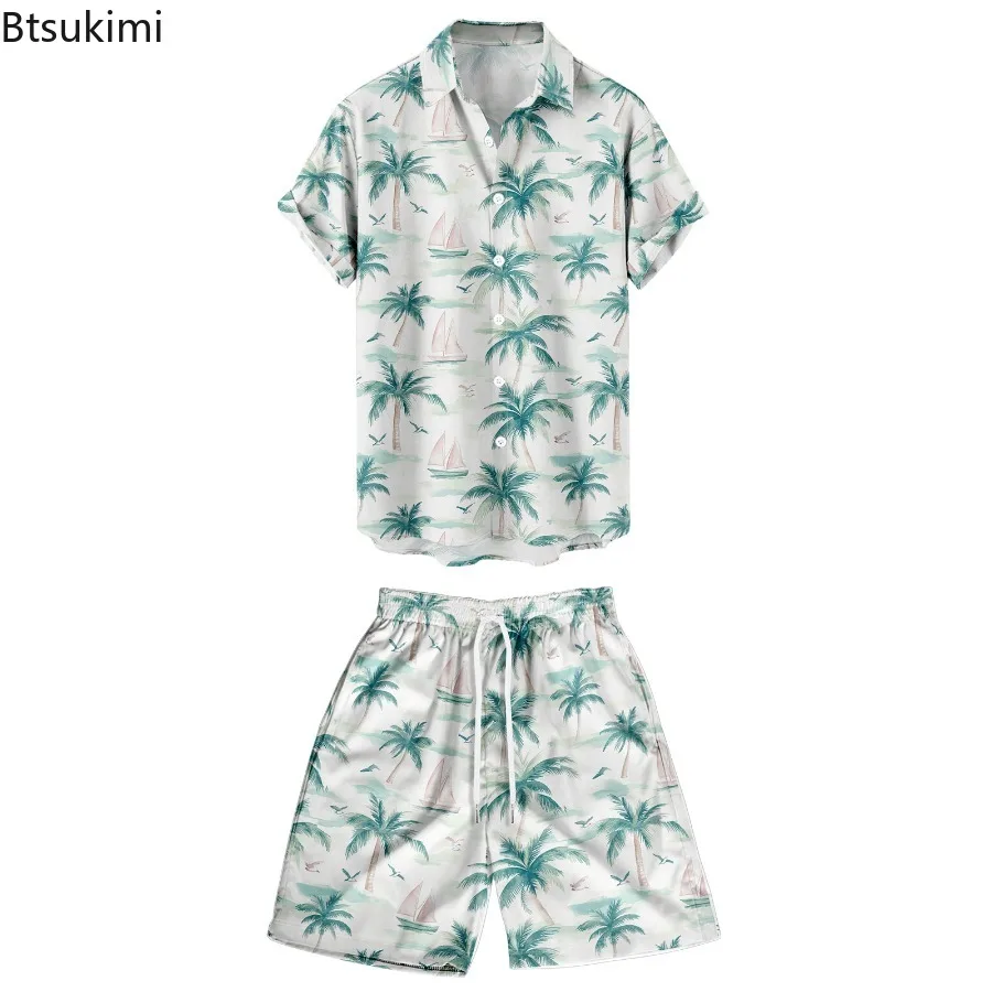Hawaiian Vacation Sets Men's Fashion Print Summer Casual 2-piece Sets Short Sleeve Shirt and Shorts Daily Versatile Beach Outfit