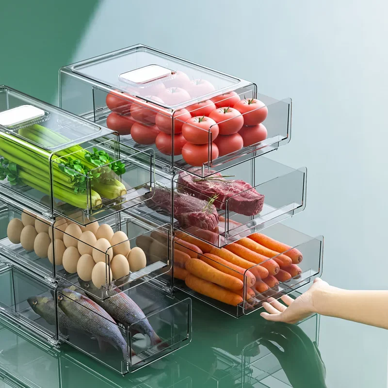 Fridge Storage Box Food Grade BPA Free Stackable Vegetable Refrigerator Organizer Bin Kitchen Supplies