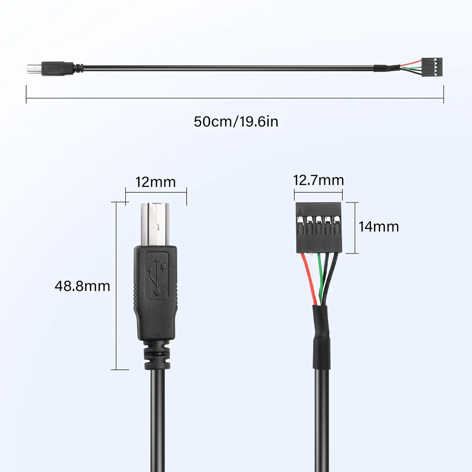 1pc 50cm USB 2.0 Type B Male to Dupont 5 Pin Female PCB Header Motherboard Adapter Cable