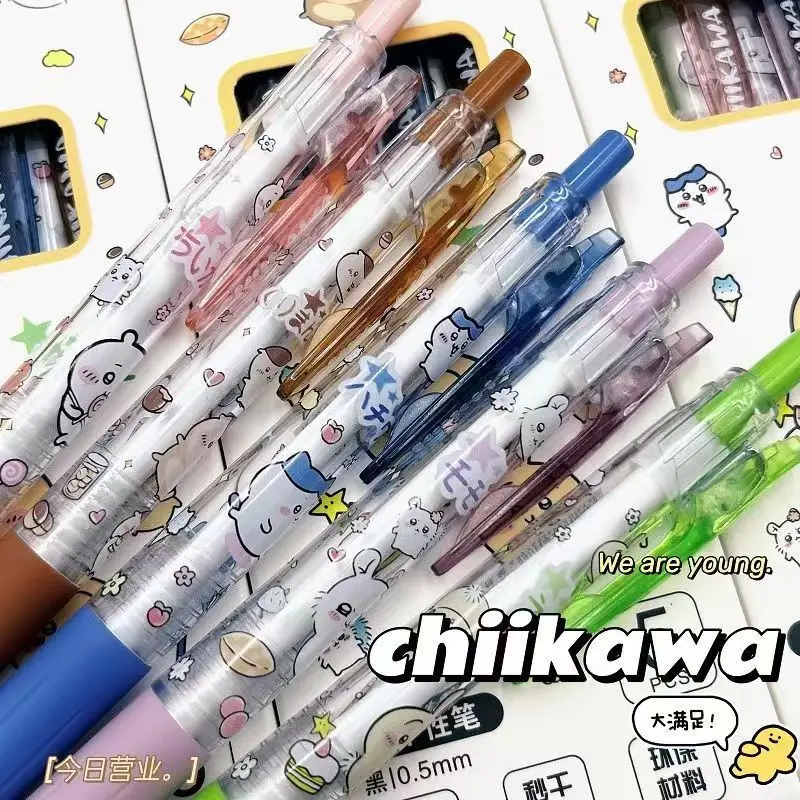 5Pcs Kawaii Miniso Chiikawa Unisex Pen Hachiware Usagi Cute Anime 0.5Mm Black Unisex Pen Cute Student Girl Limited Edition