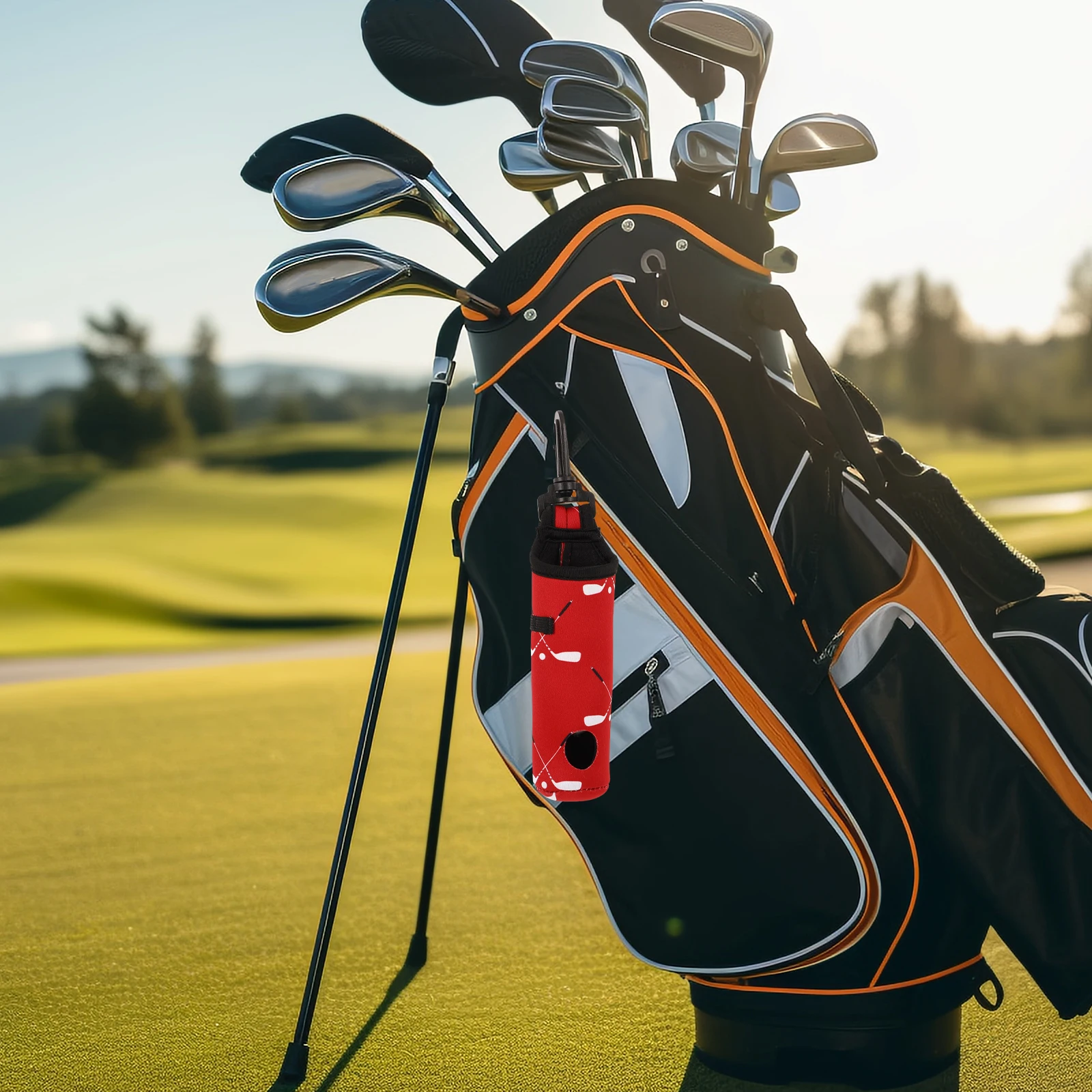 便利なネオプレンゴルフボールバッグ、屋外用ポータブルホルダー、ウエストやポールに掛けられるリング付き、ゴルフバッグ用