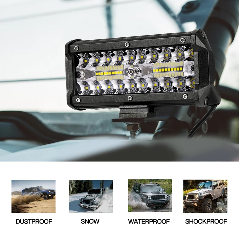 7-calowe 120W kombinowane listwy świetlne LED Spot Flood Beam do pracy Jazda terenowa Łódź Samochód Ciągnik Ciężarówka 4x4 SUV ATV 12V 24V