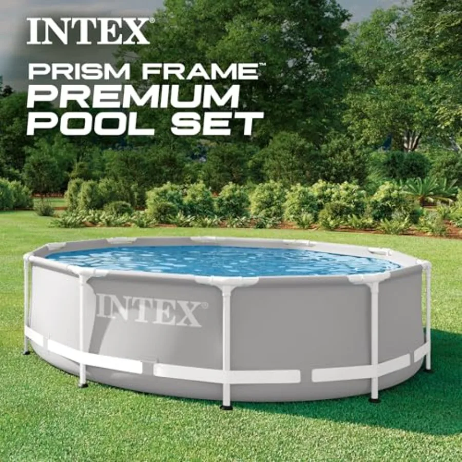Above ground swimming pool set for backyard use steel frame with gray finish puncture and rust resistant SuperTough material 10
