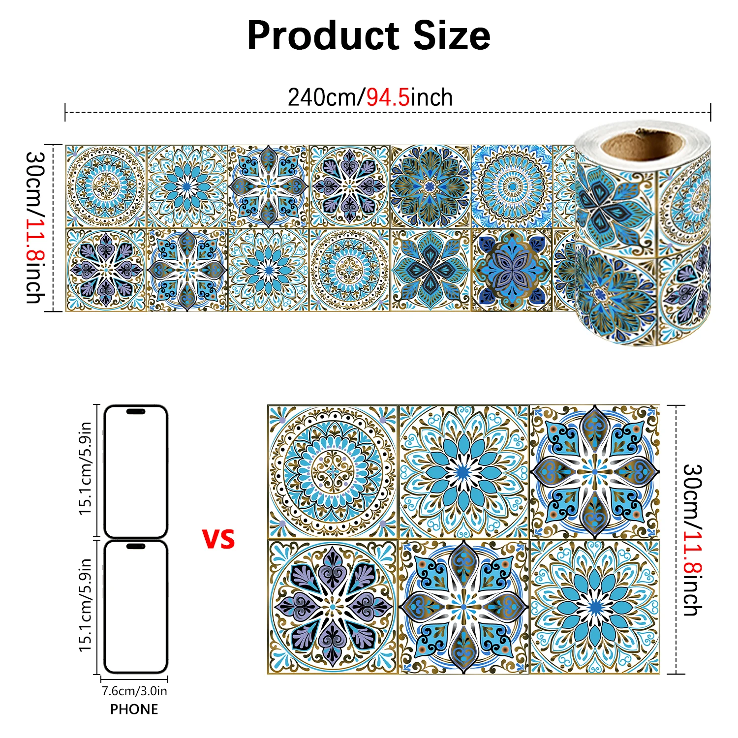 28 Stile Mandala-Design Taillenlinien-Dekorstreifen Wasserdichter Badezimmer-Sockel Selbstklebender Küchen-Fliesenaufkleber – Detail 9