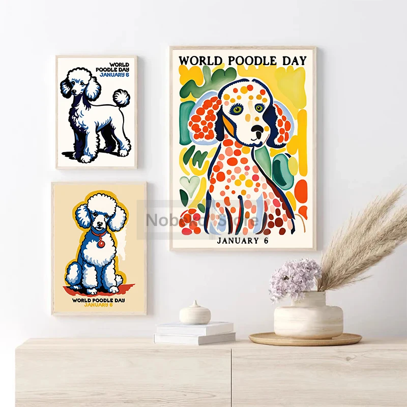 World Poodle Day Poster Cute Poodle Dogs Abstract Prints Canvas Painting Wall Art Pictures Home Living Room Modern Pets Decor