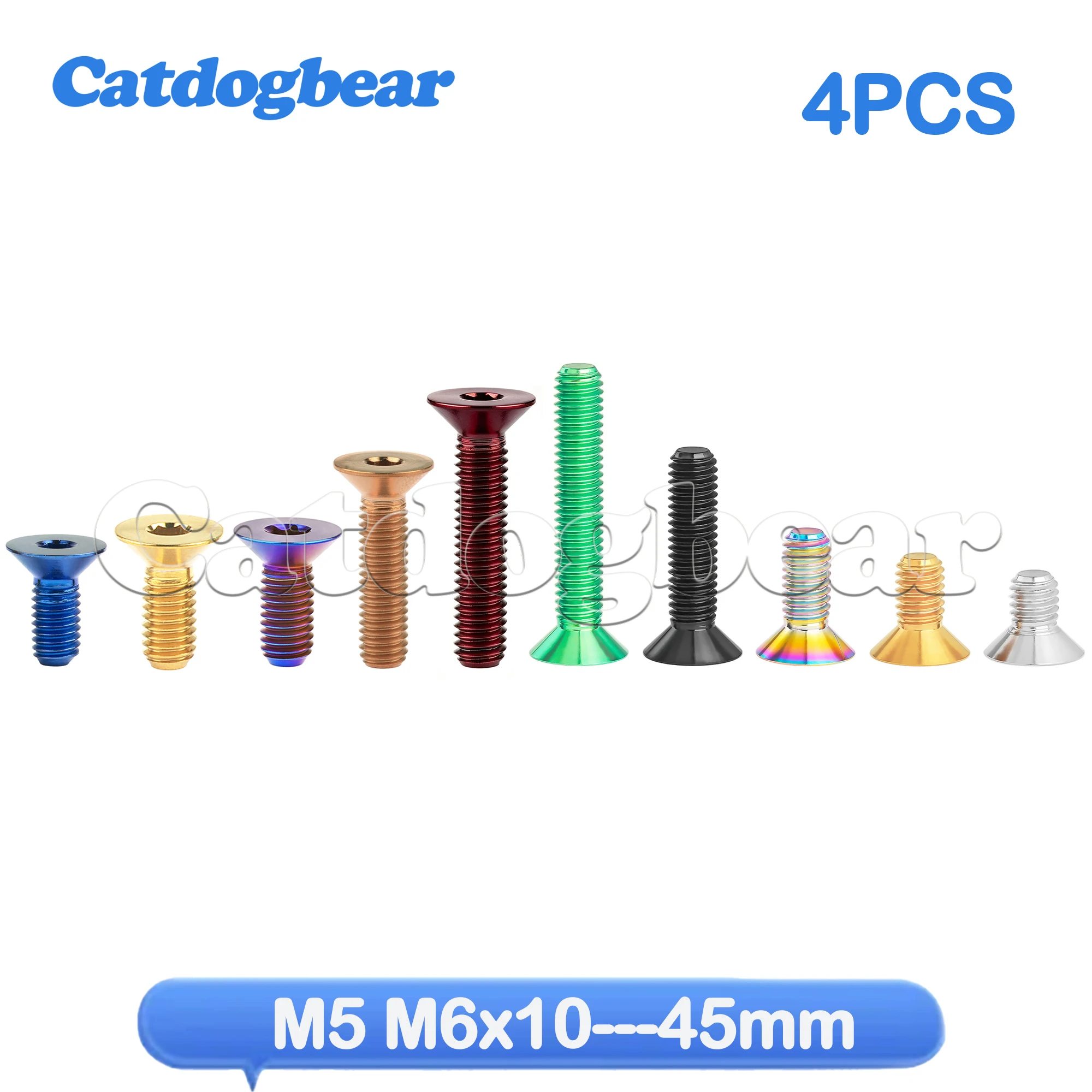 Catdogbear  4Pcs Titanium Ti Bolts M5M6X10--45mm Hex Socket Countersunk Head Screw for Bicycle Accessories