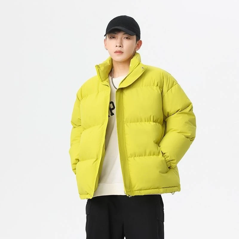 

Men's Winter Stand Up Collar Down Filled Cotton Padded Jacket Warm Couple Bread Style Coat for Cold Weather