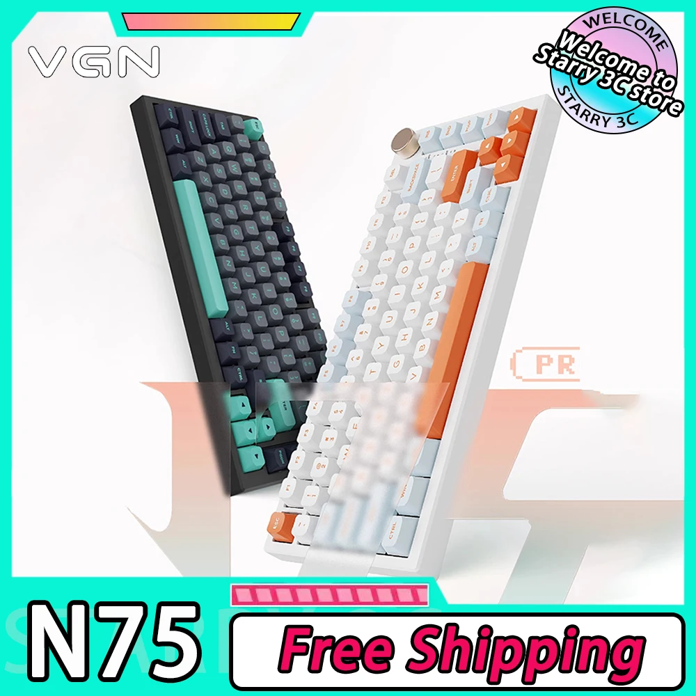 

VGN N75 Mechanical Keyboard Multifunctional Knob Three Mode Wireless Gaming Keyboard RGB Hot Swap 75 Layout Pc Gamer Accessories