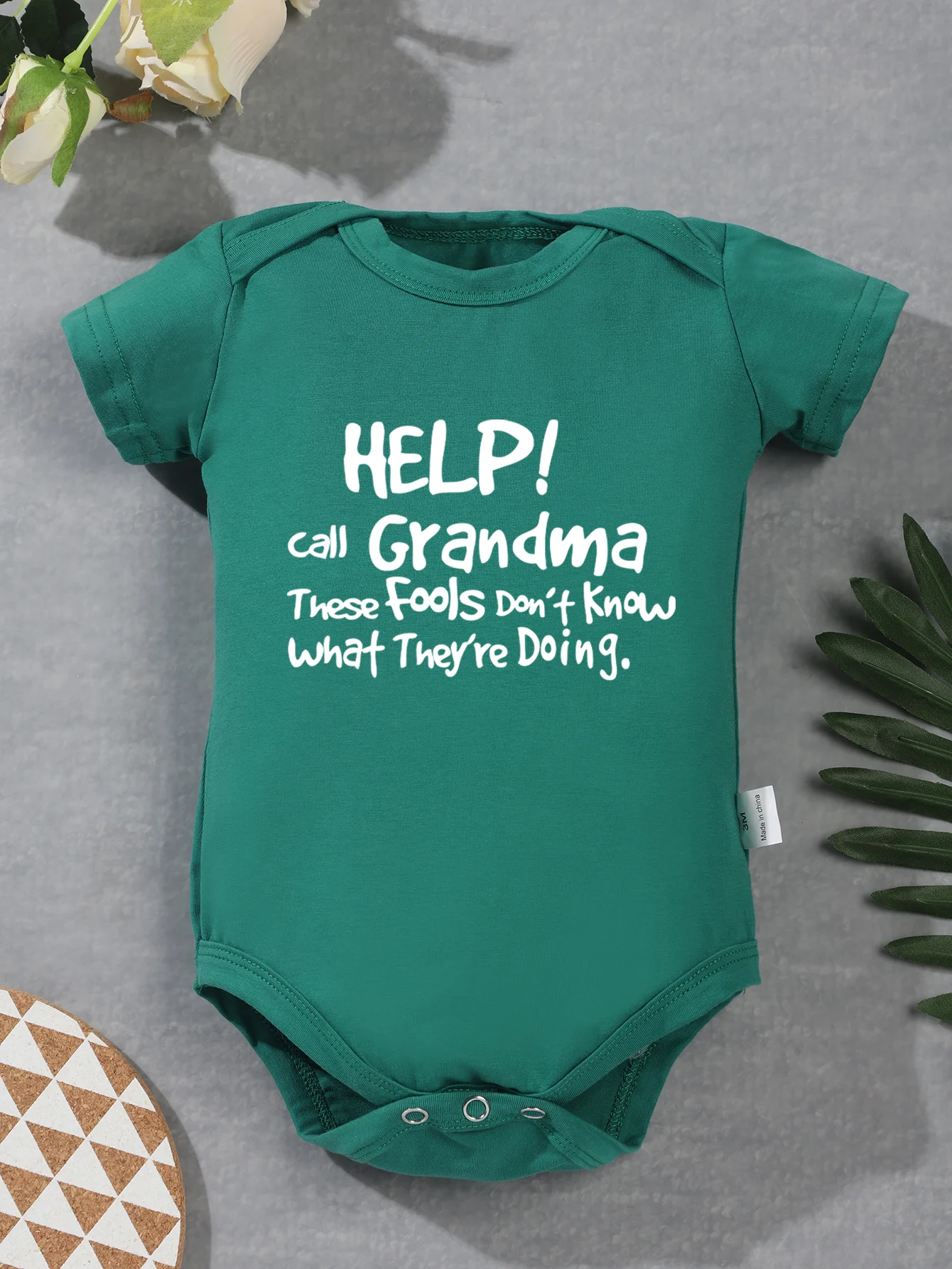 Cute Infant Newborn Short Sleeve Help Call Grandma Letter Printing Toddler Rompers Jumpsuit Fashion Baby Boy Girl Bodysuit