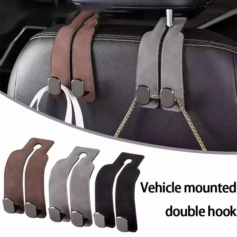 2 in 1 Quality Car Headrest Hook Premium Suede Rear Seat Hanging Dual Hook Large Load-Bearing Alloy/ABS Hook Hanger Universal