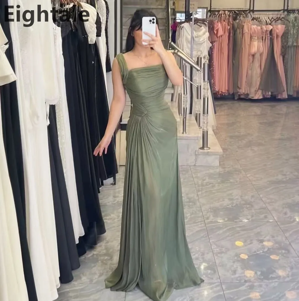 

Eightale 2025 Army Green Maxi Evening Dress Square Neck Wedding Party Formal Prom Dress Dubai Party Gown Customized