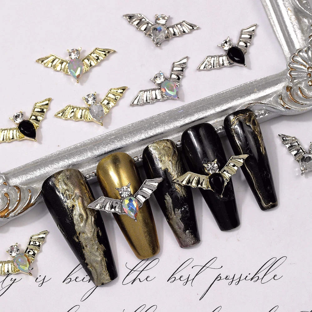 

10PCS 3D Nail Art Rhinestone Bat Charms Accessories Retro Alloy Parts For Halloween Nails Decoration Manicure Supplies Material