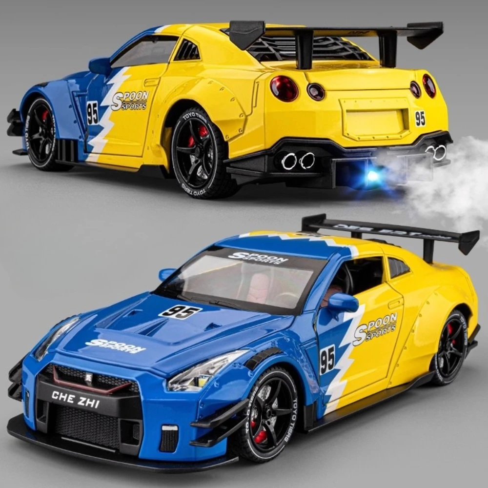 Model samochodu wyścigowego GTR R34 w skali 1:24, zabawka, odlew ze stopu, otwierane drzwi, napęd na sprężynę, modele samochodów sportowych, dźwięk, światło, prezenty dla dzieci.