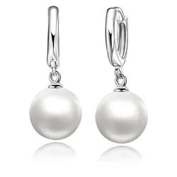 Fashion Earring 925 Sterling Silver Color Fine Jewelry White Pearl Hoop Earrings for Women Wedding Gift
