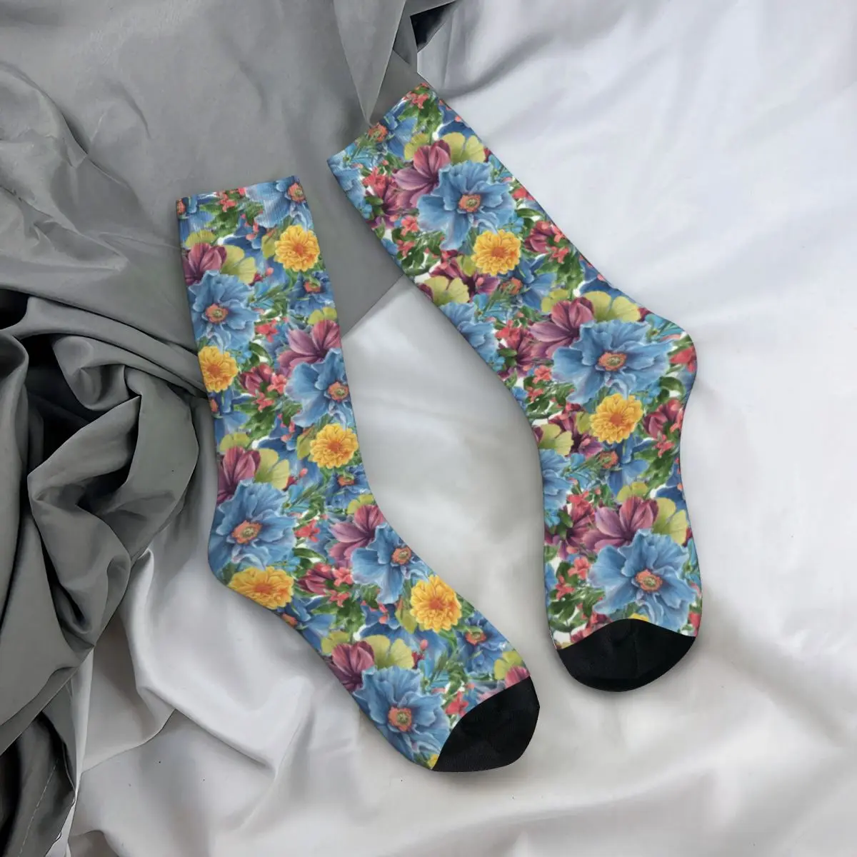 Colorful Flower Socks Winter Elegant Floral Print Stockings Funny Couple Warm Soft Socks Graphic Running Non Slip Socks