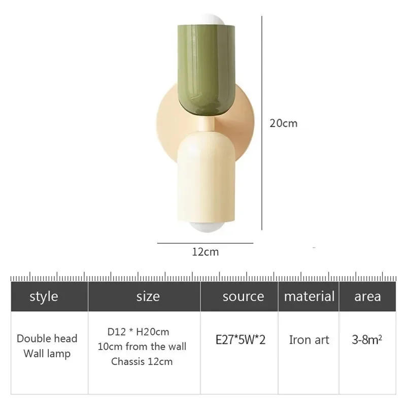 스칸디나비아 스타일 LED 벽 조명 현대 미니멀리스트 사랑스러운 크림색 더블 헤드 라이트, 거실 침실 침대 옆 서재 배경 마카롱 색상 실내 벽 조명 장식 램프