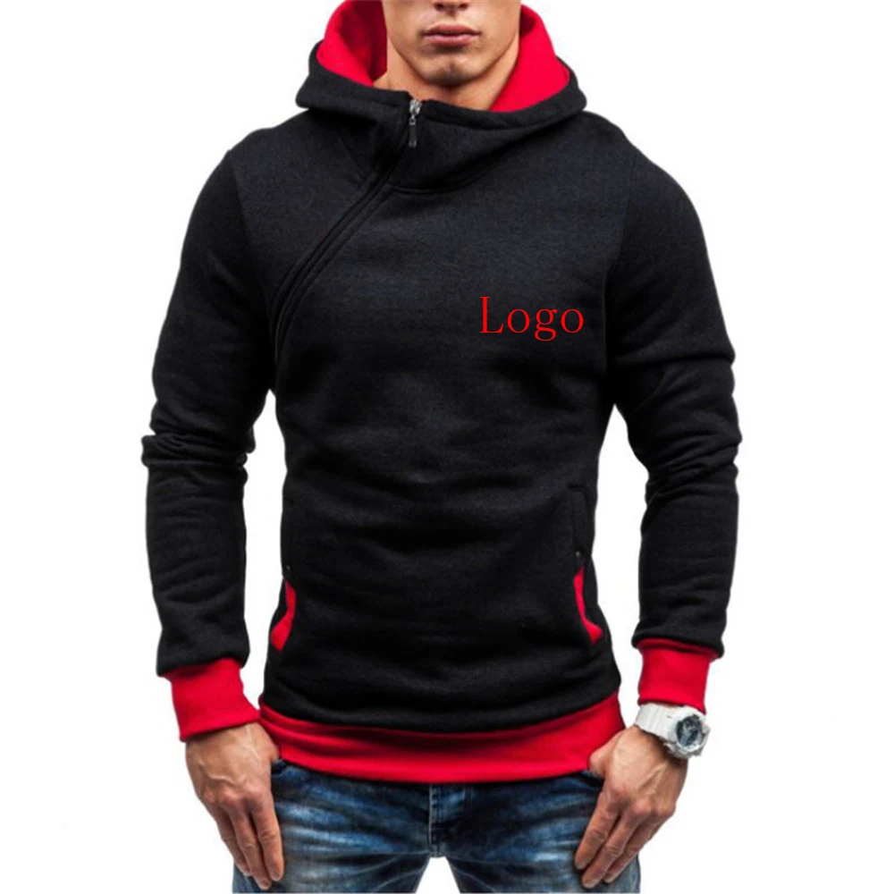 2021 Logo Customization Brand New Hooded Men Multicolor Pullover Popular Diagonal Zipper Hoodies Autumn Winter Casual Jackets