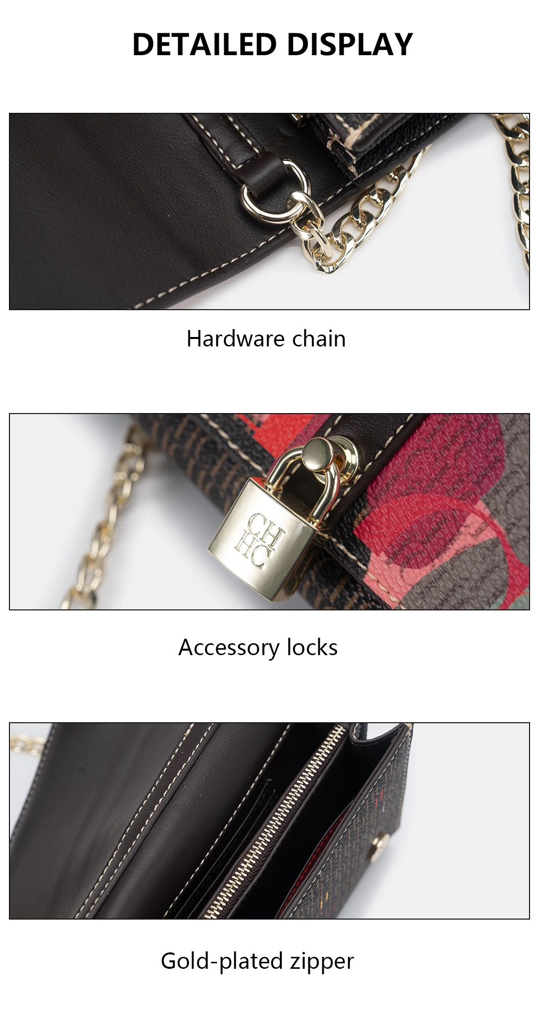 CH Damen Schultertasche mit Allover-Camouflage-Print, Metallkette, Crossbody-Tasche mit Verschlussklappe, Damen-Abendclutch – Detail 7