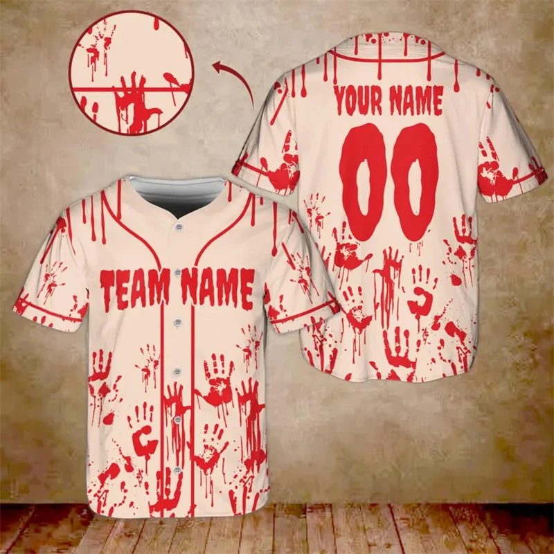 Customizable Horror Blood Drip Baseball Jersey For Men Women Clothing  Bloody Palm Mark Unisex Hip Hop Streetwear Harajuku Tops