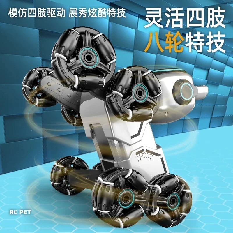 Voiture de cascade RC intelligente à 8 roues, Robot chien, avec contrôle des gestes, musique LED, télécommande, jouet pour enfants et adultes, jeu intérieur et extérieur
