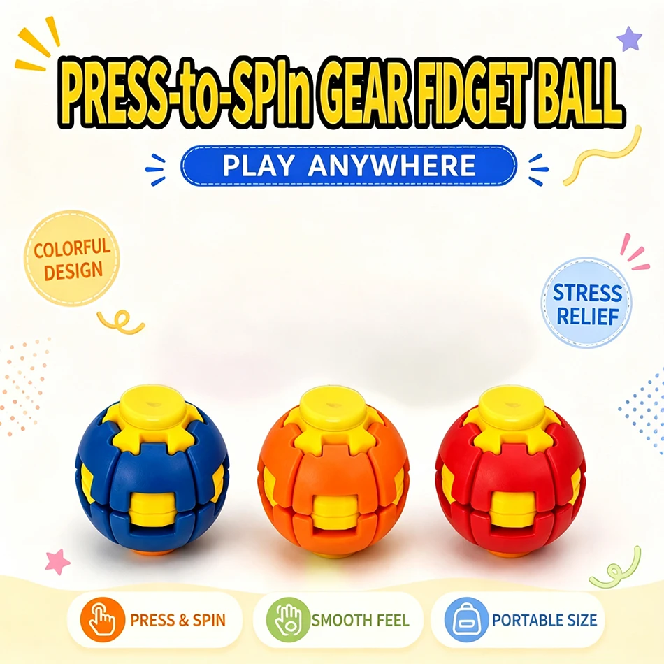 3D-gedrucktes rotierendes Zahnrad-Fidget-Spielzeug: Ein-Klick-Transformation, Stressabbau, sensorischer Angstball, Spinner, Taschen- und Schreibtischwerkzeug