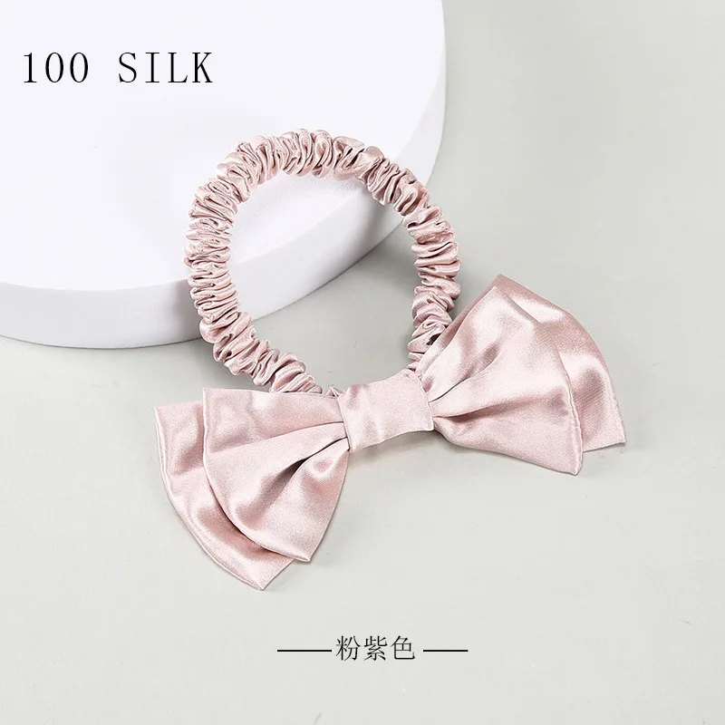 Birdtree 16MM 100%Real Silk Girl Butterfly Tied Hair Rope Cross Border New 1cm Hair Ring Gift Soft Elegant Four Seasons A3N112QC