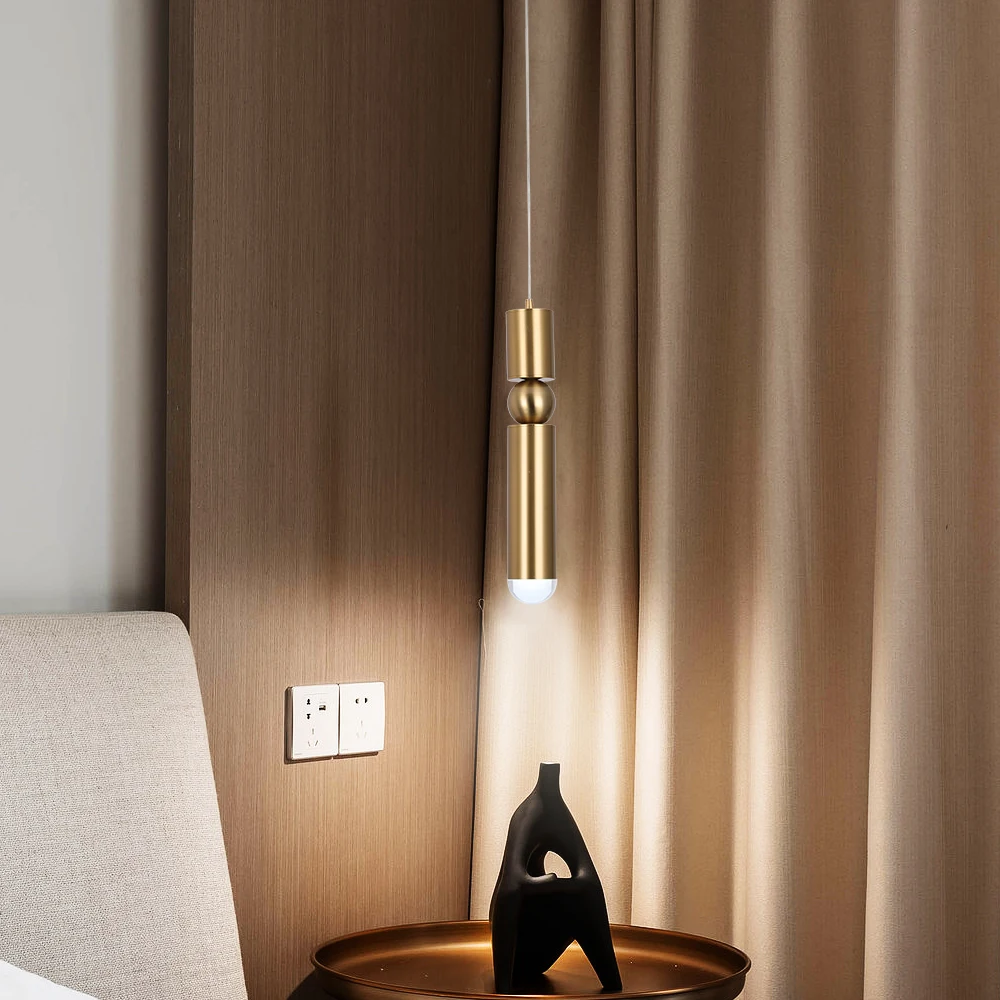 

Modern Led Restaurant Pendant Lights Loft Bar Window Single Head Personality Hang Lamps Bedroom Bedside Brass Small Chandeliers