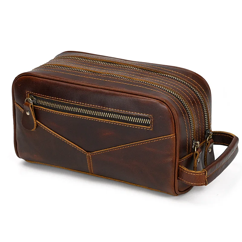 Genuine Leather Vintage Clutch, Multi-functional Storage Bag, Casual Toiletry & Cosmetic Organizer