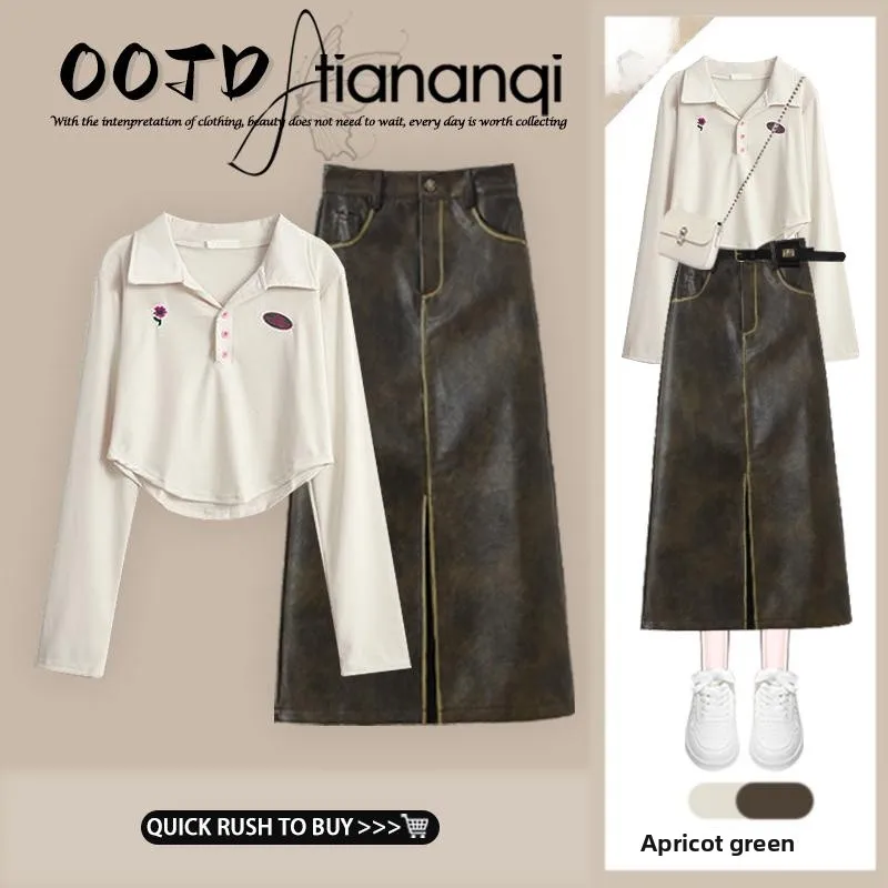

Fashionable Long Sleeve T-Shirt And Skirt Set Spring 2026 Women's Wear Versatile Two-Piece Ensemble Hong Kong Style Half-Leng...