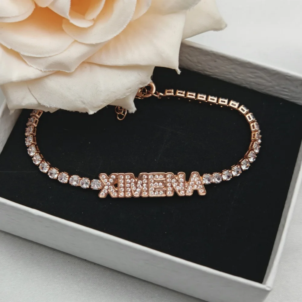 

LeeChee Diamonds Tennis Custom Name Bracelet Personalized 3mm Zircon Chain Nameplate Girls Jewelry Gift