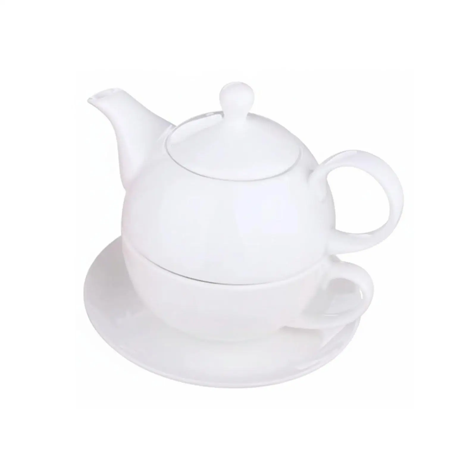 Food Grade Porcelain White Kettle Tea Set Single Serve Stackable Teapot Cup Design for Cozy Reading Corner Relaxation