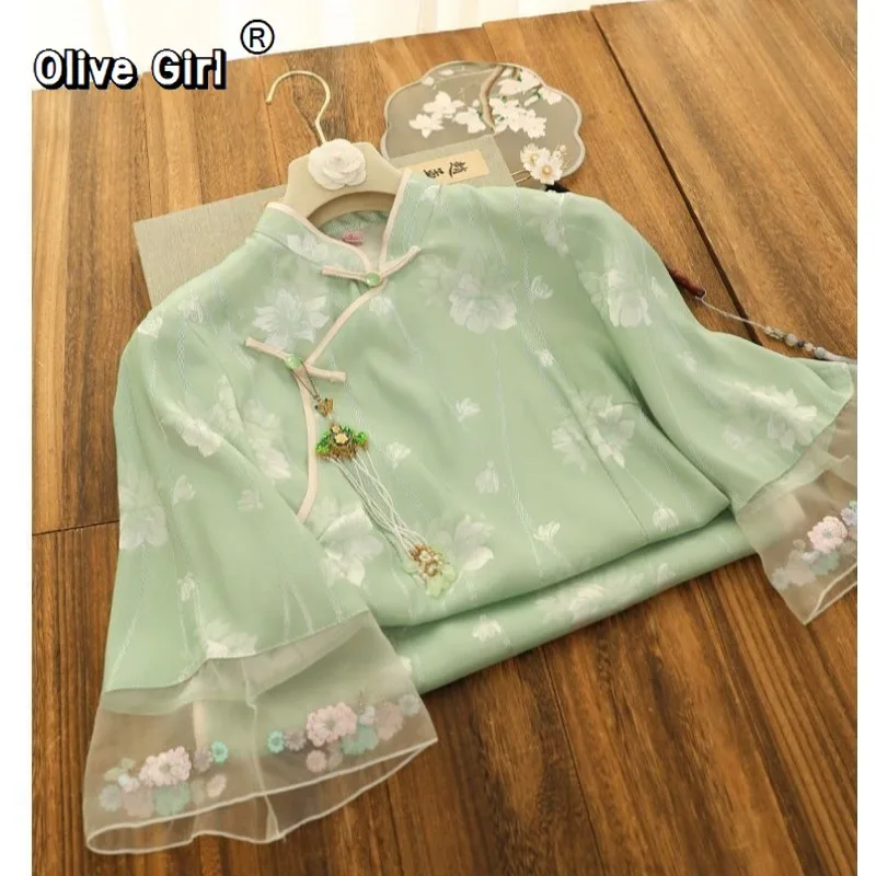 

Платье-ципао Olivegirl Fairy Jacquard, летнее ретро-платье-ципао 2026 года в стиле Республики Китай, элегантная женская одежда класса люкс
