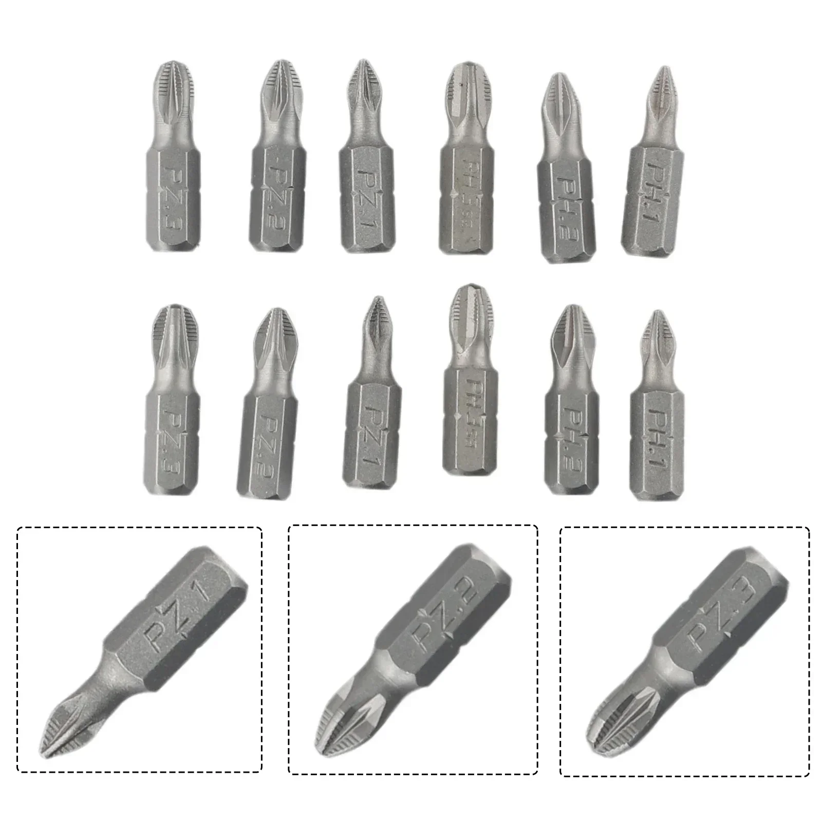 

12Pcs Non-Slip Batch Head Phillip Bits Hex Shanked Screwdriver Magnetic Single Head PH1 PH2 PH3 PZ1 PZ2 PZ3 Hand Repair Tools