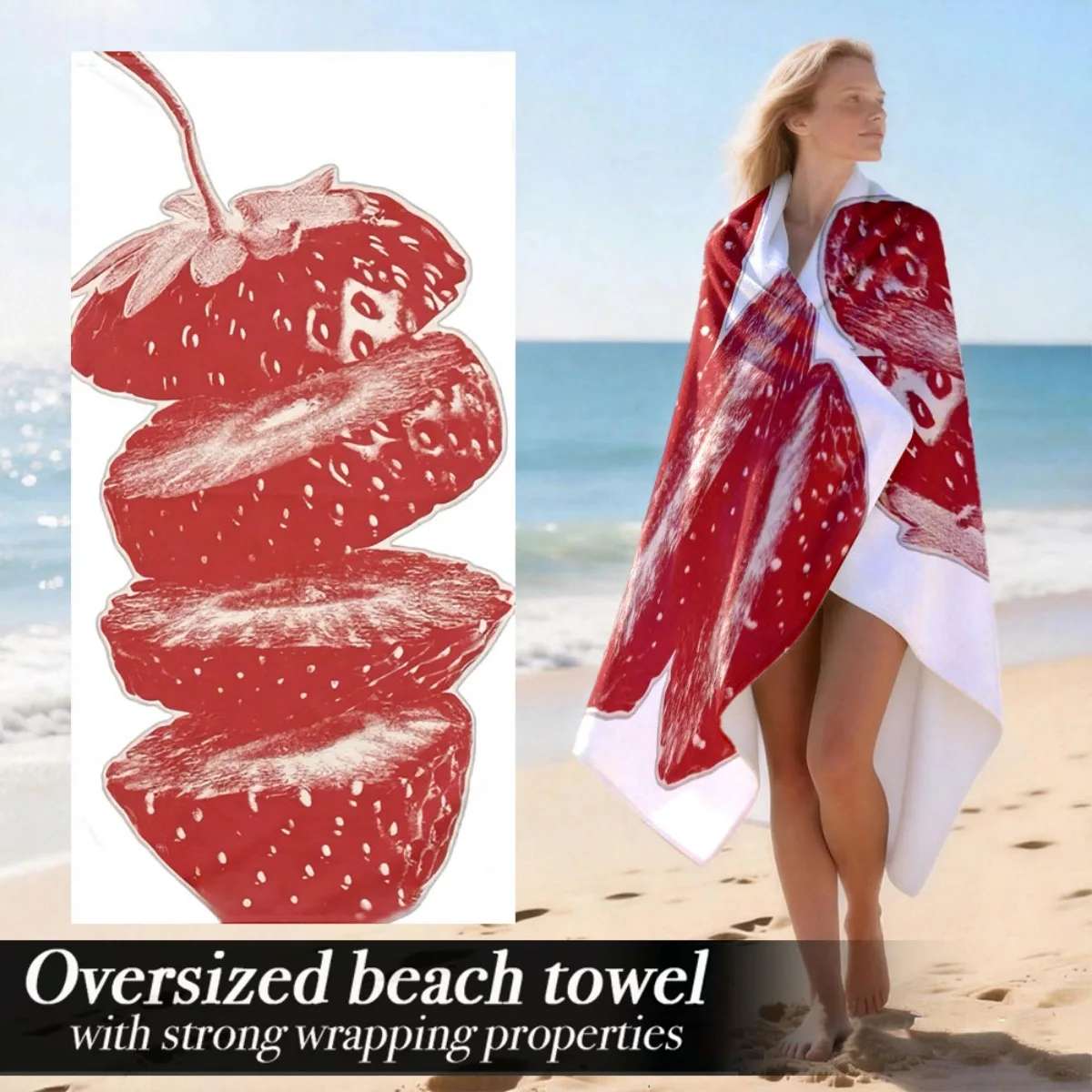 Oversized Strawberry Slice Beach Towel Patterned Sunscreen And Windproof Suitable For Swimming Pool Camping Travel Blanket
