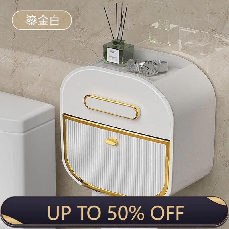 Push Paper Roll Holder Toilet Tissue Box Wall Mounted Roll Paper Box Toilet Storage Rack Large Waterproof Toilet Paper Box