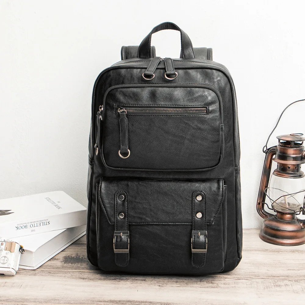 Leather Man Laptop Bag Free Shipping Fashion Men Backpacks Large Capacity Business Travel Bag Korean Male School Bag