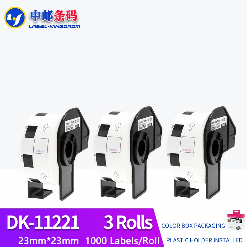 3 Rolls Generic DK-11221 Label 23*23mm 1000Pcs Compatible for Brother Label Printer All Come With Plastic Holder