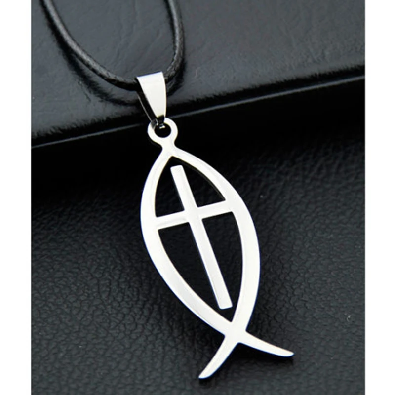 Modische Edelstahl Jesus Kreuz Fisch Charms Halskette Anhänger für Männer und Frauen Schmuck Geschenk