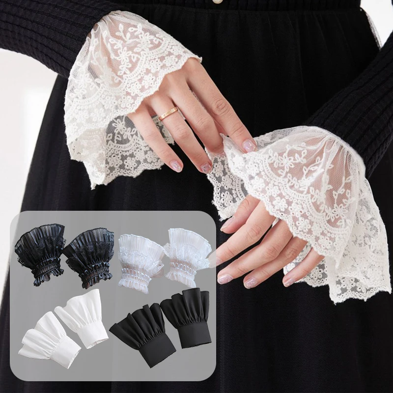 Abnehmbare Spitze gefälschte Armstulpen für Frauen Blumenstickerei gefälschte Manschetten Braut Hochzeit Bluse DIY Zubehör