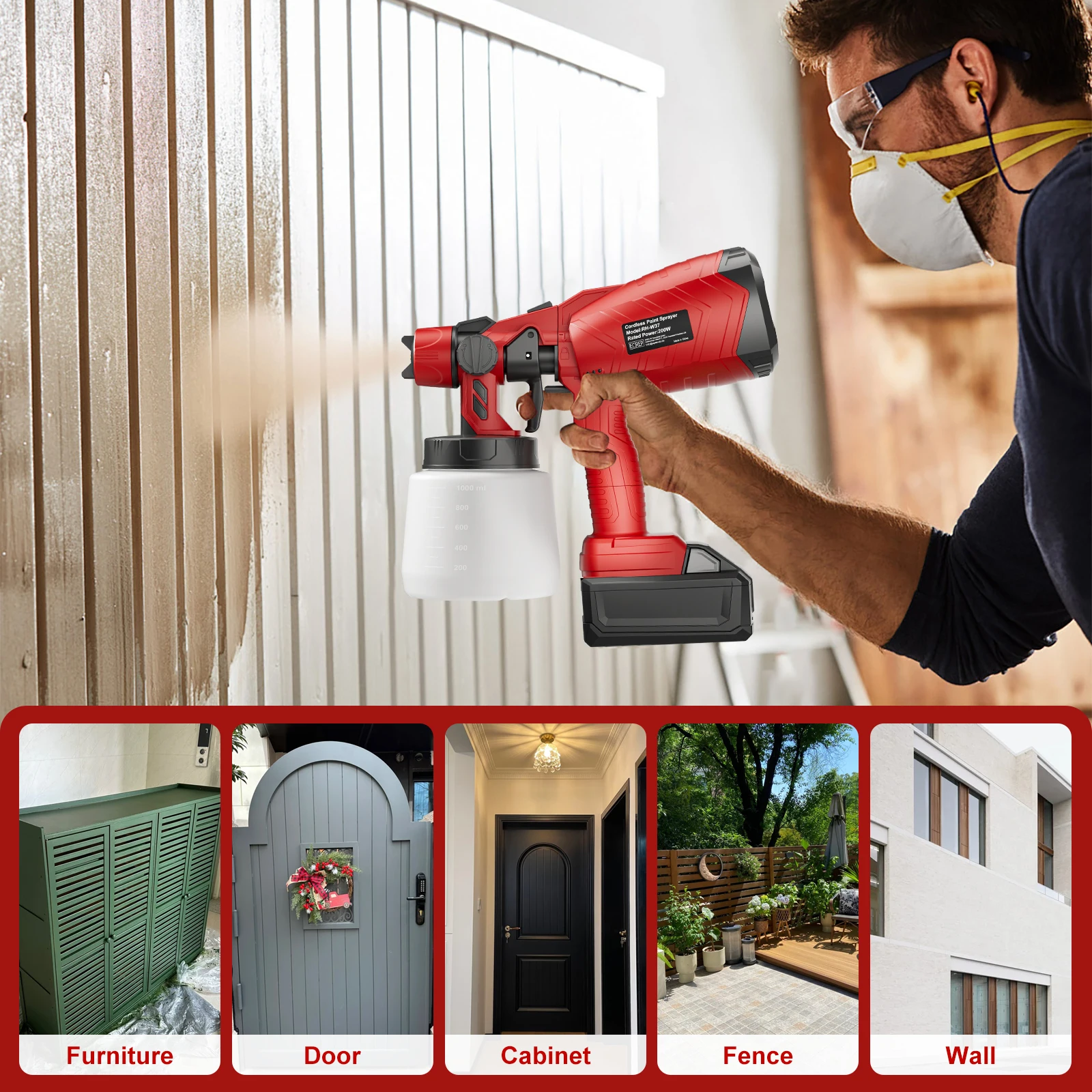 Cordless Electric Spray Gun For Milwaukee 18V Battery HVLP Auto Furniture Steel Coating Airbrush For Car Home Windows Power Tool