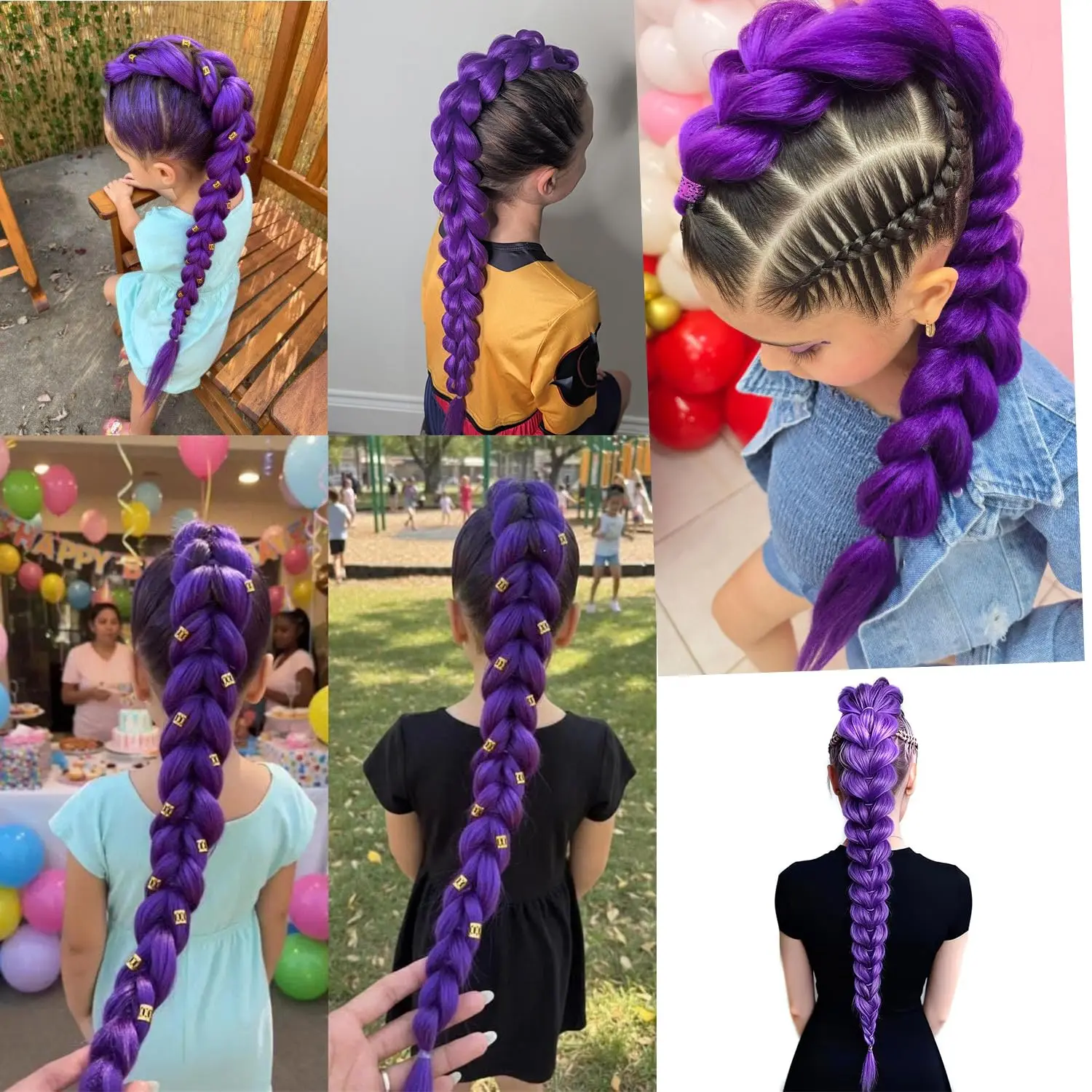 Lila Drachen-Zopf-Haarverlängerung für Mädchen, langer Jumbo-Bubble-Zopf, Pferdeschwanz, synthetisches geflochtenes Haarteil, Party-Cosplay-Kostüm – Detail 8