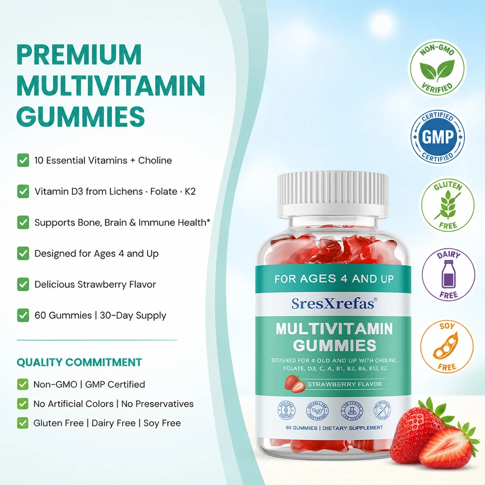 Daily Multivitamin Gummies, Natural Nutrient Blend, Support Daily Energy, Bone Health, Body Immune Defense for Kids and Adults