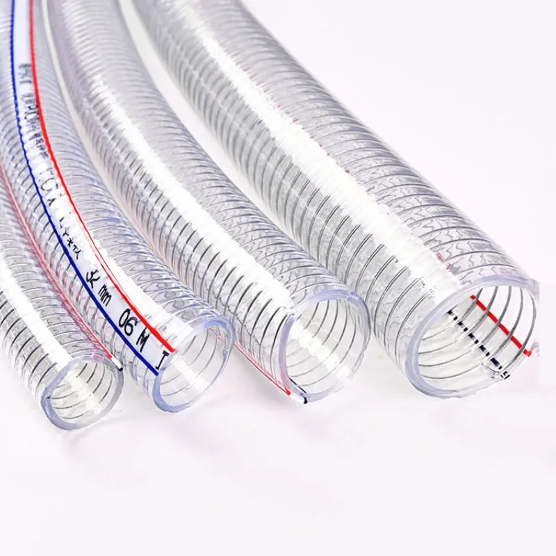 

PVC Transparent Steel Wire Hose Water Pump Flexible Oil Tube Steel Wire Plastic Pipe ID 10-25mm OD 15-31mm Length 1 Meter