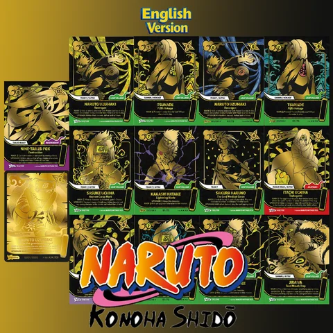 DIY ENGLISH CARD Naruto Mythos TCG 22k Gold Foil Narutu Chase Card TSUNADE NARUTOUZUMAKI SASUKE UCHIHA KAKASHI HATAKA CARD