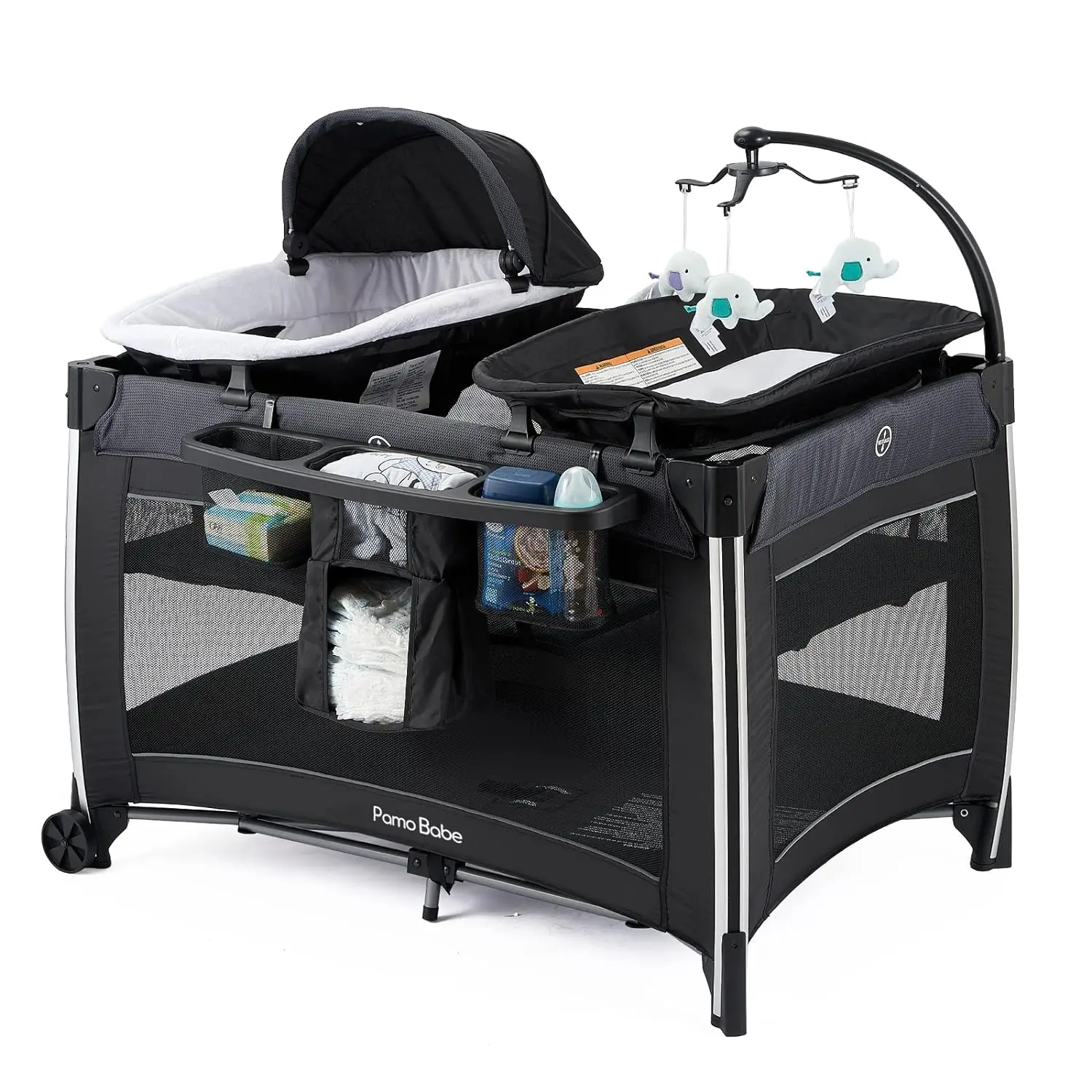 

Babe 4 in 1 Portable Baby Crib Deluxe Nursery Center, Foldable Travel with Bassinet, Mattress, Changing Table