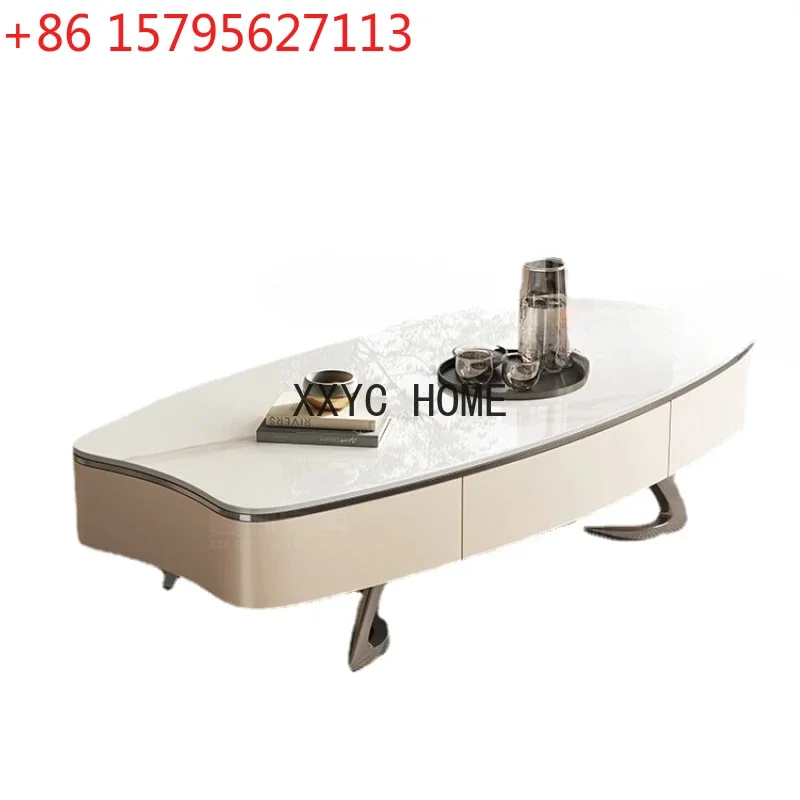 

Simple and Light Luxury Slate Coffee Table TV Cabinet Combination Rectangular Profiled Marble Table