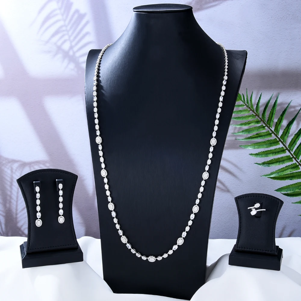 GODKI New Trendy Sweater Long Necklace Earring Jewelry Sets For Women Wedding Party Zircon CZ African Dubai Bridal Jewelry 2022