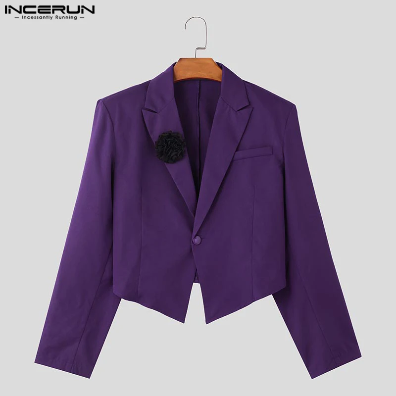 INCERUN Men Blazer Flower Patchwork Lapel Long Sleeve One Button Male Suits Streetwear Autumn 2025 Fashion Thin Coats Blazer