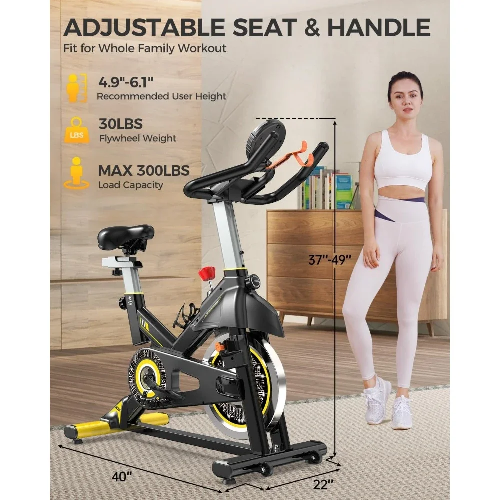 Exercise Bike, Adjustable Magnetic/Brake Pad Resistance Silent Belt Drive, 350lbs/300lbs Weight Capacity &Upgraded Version Seat